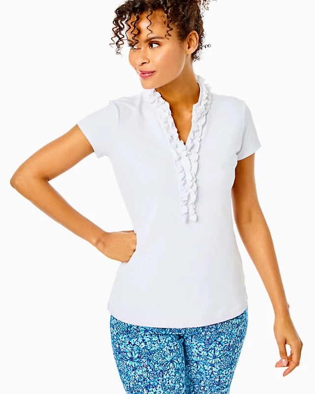 UPF 50+ Luxletic Frida Ruffle Polo Top - Image 2