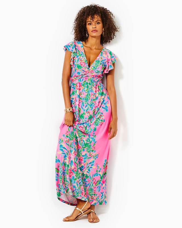 Verona Flutter Sleeve Maxi Dress - Image 3