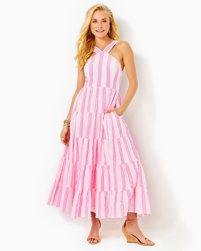 Jenette Striped Halter Maxi Dress - Image 3