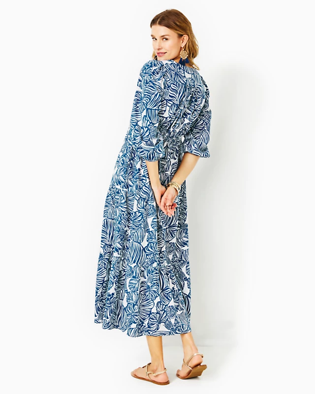 Deacon 3/4 Sleeve V-Neck Cotton Maxi Dress