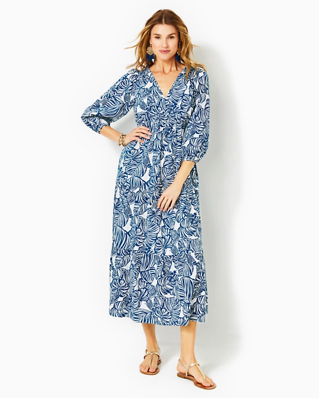 Deacon 3/4 Sleeve V-Neck Cotton Maxi Dress - Image 2